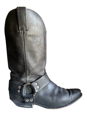 VTG Durango Black Harness Boots Size 9 Leather Mid-Calf Moto Western